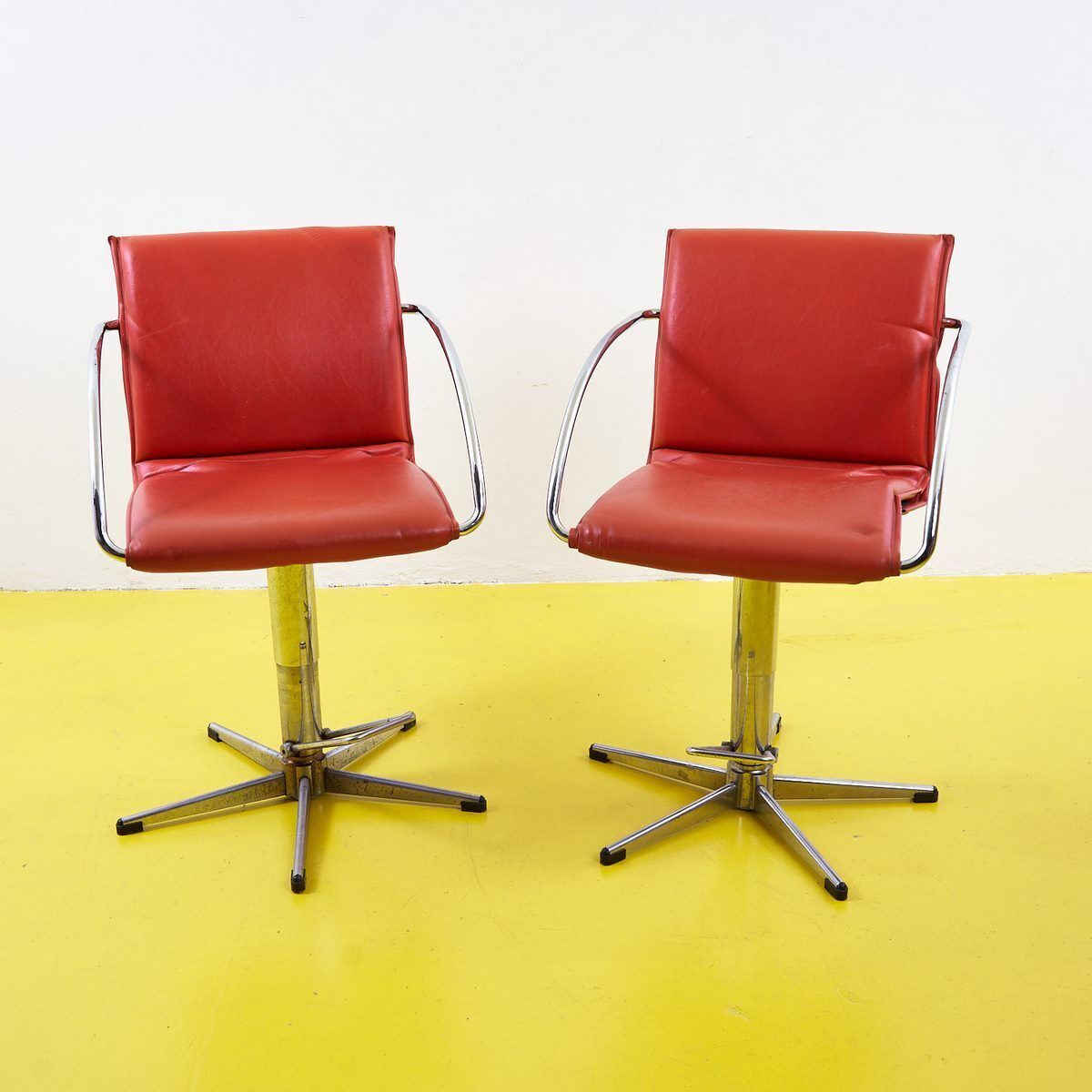 Pair Of Red Faux Leather Office Chairs