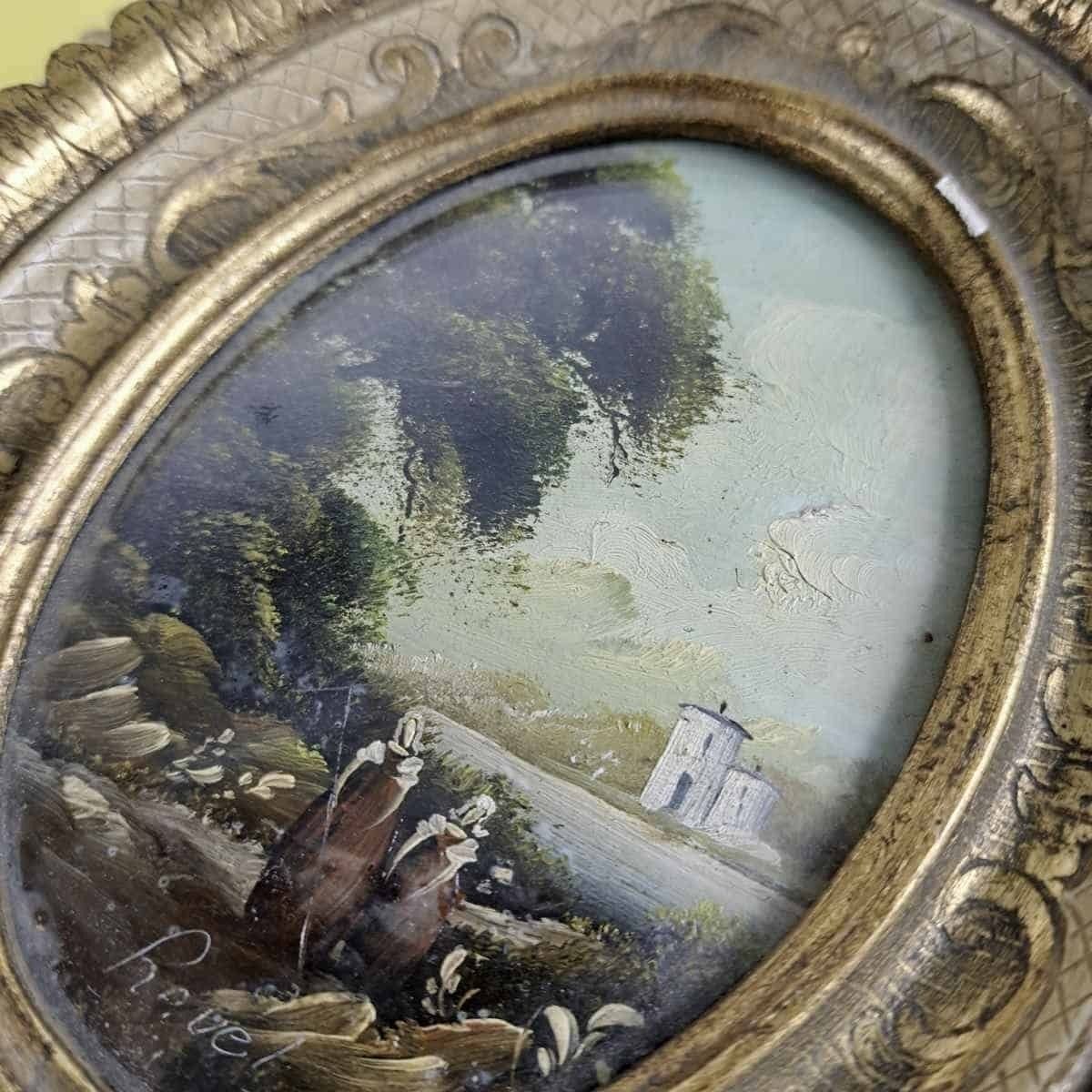 Pair Of Vintage Paintings With Oval Wooden Frame photo buy