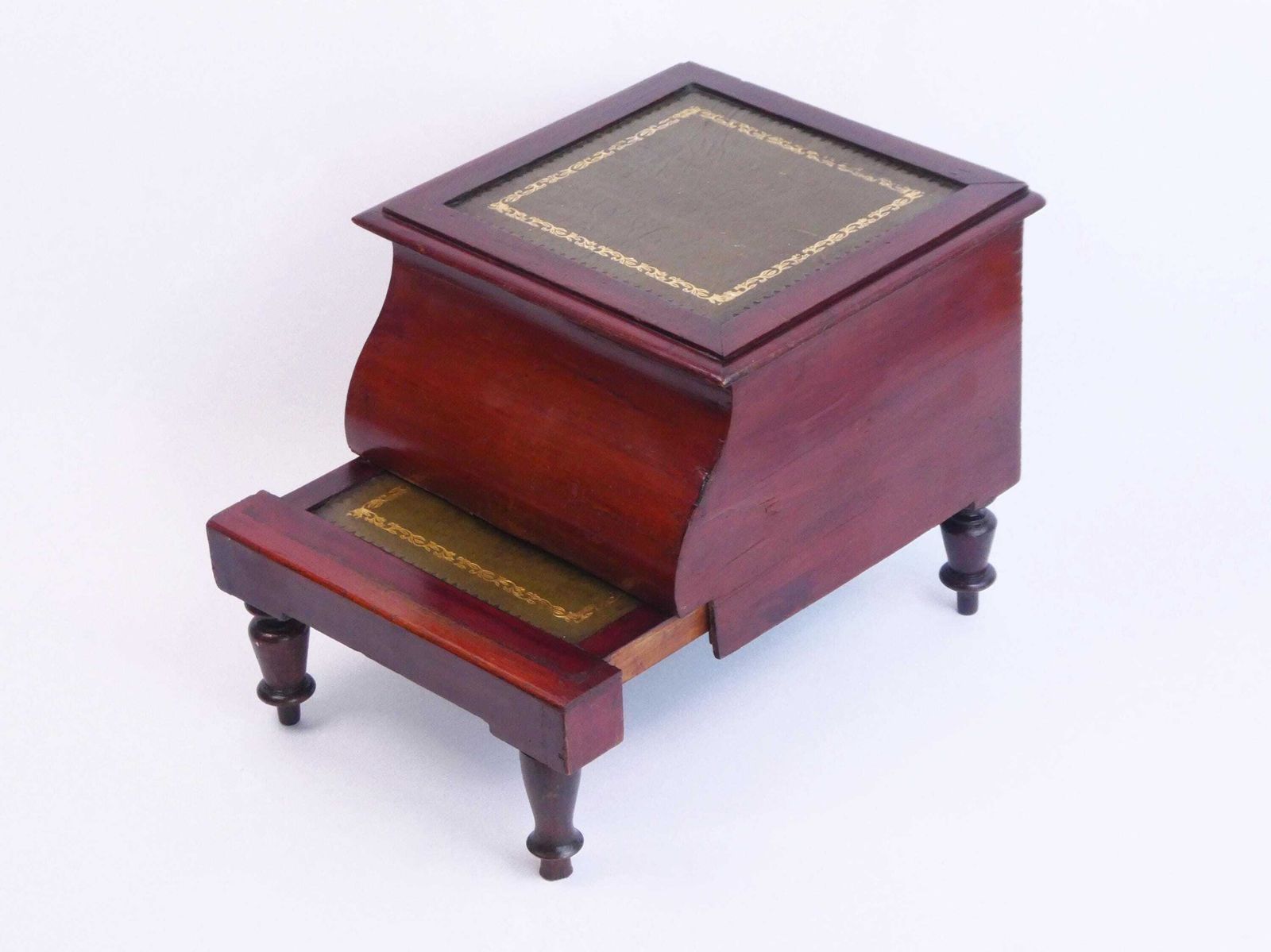 Antique Victoria Bed Steps With Leather, Two Tiered English Stool, Mahogany Bedside Commode 1800's, Wooden Step Stool