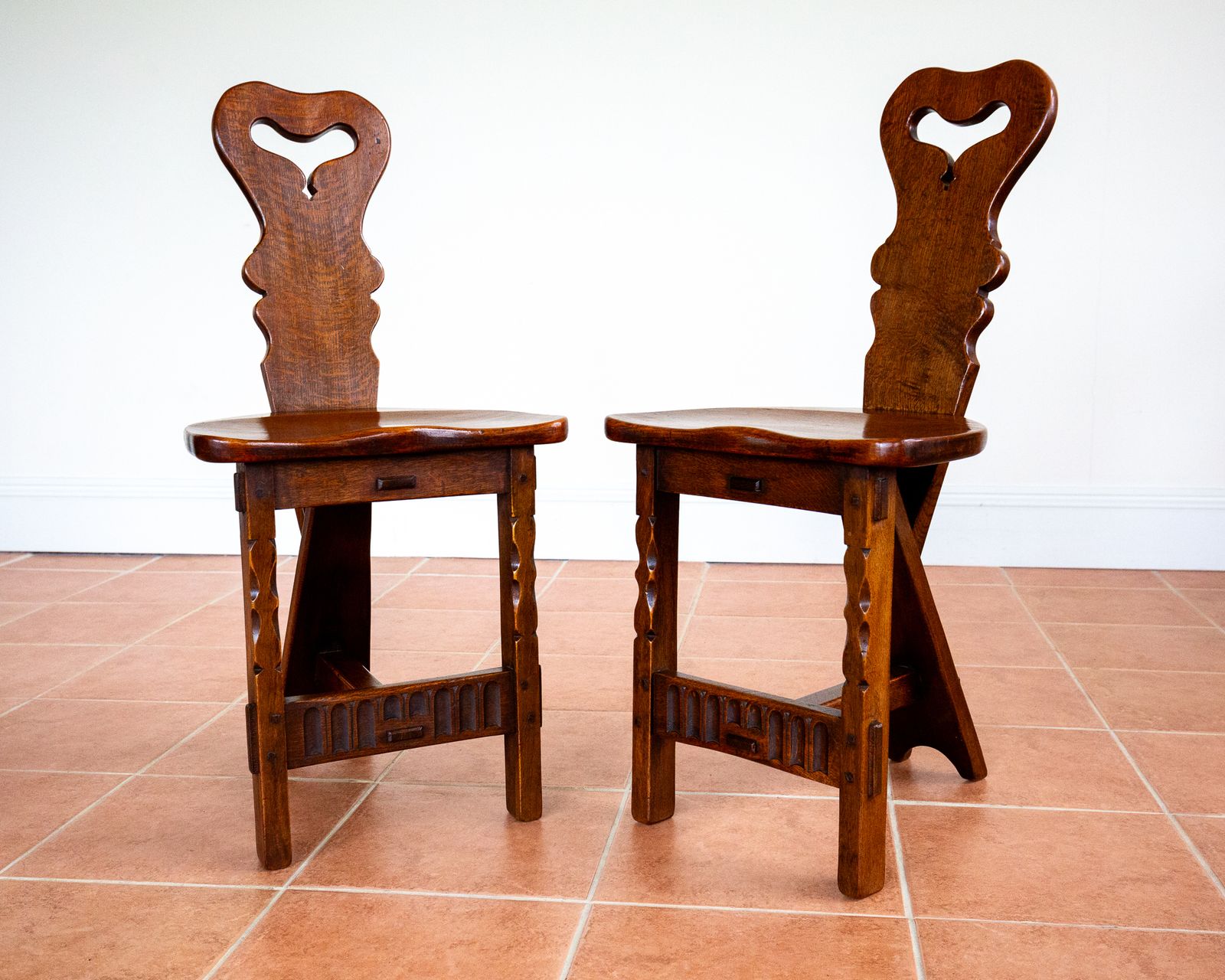 Vintage Arts & Crafts Chairs Pair Hall Side Dining Chairs By Rupert Griffiths Rusti.C Cotswold School Traditiona.L Mission Craftsman Mid Century Mcm photo for sale