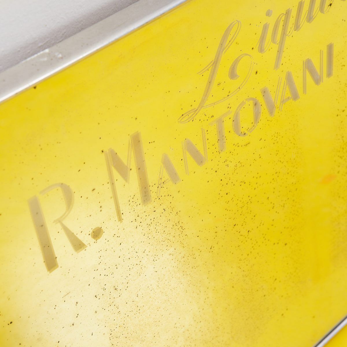 Silkscreened Mirror Liquors R.Mantovani And Sons Mirabello Ferrara, Aluminum Frame photo for sale
