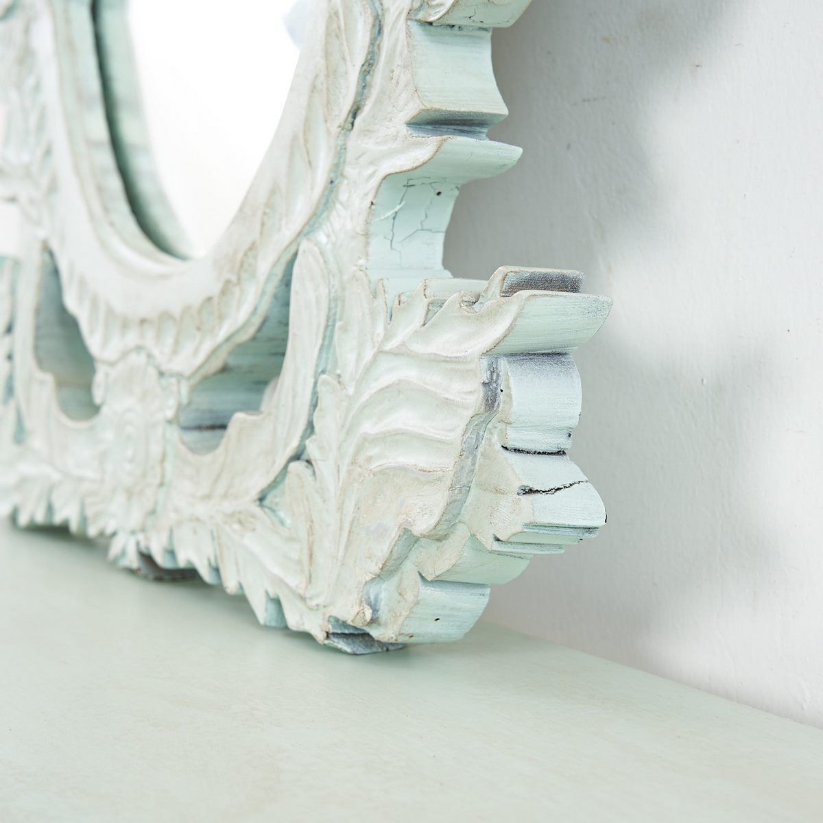 Console With Oriental Mirror, Mint Green With Dark Brown Shades photo vintage