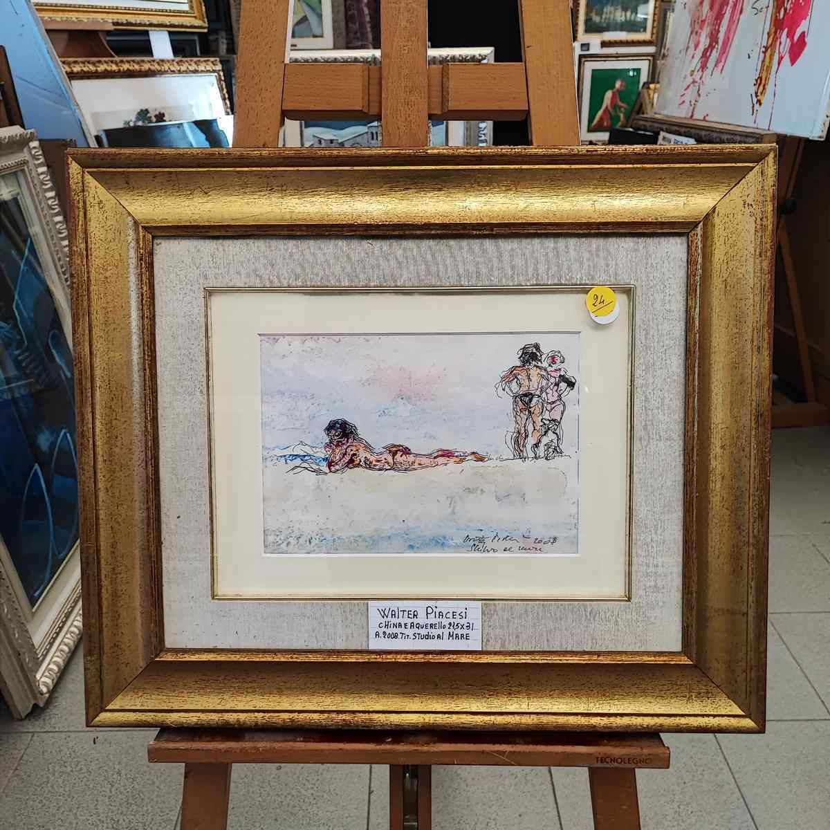 Walter Piacesi Watercolor, 22 X 31 Cm