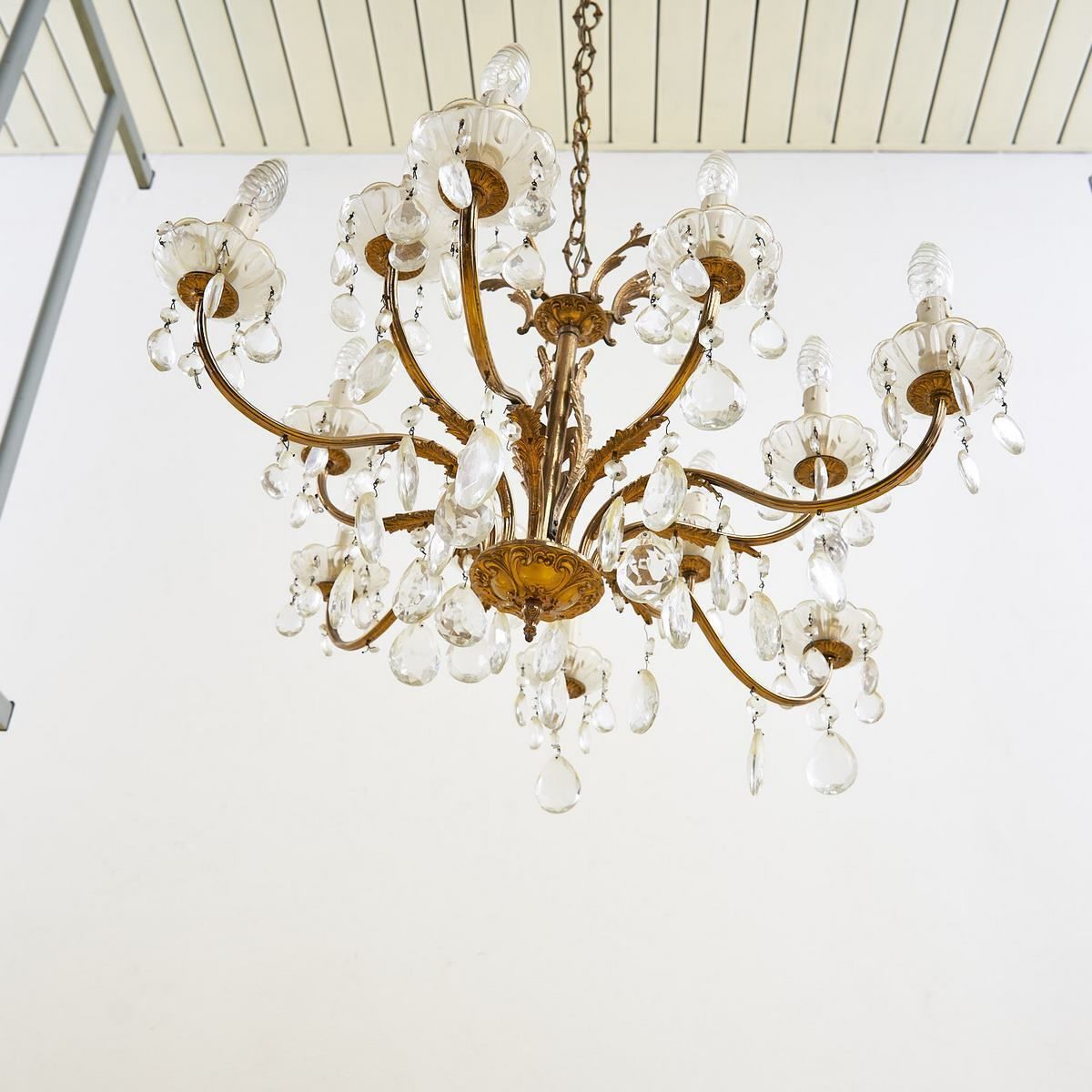 1940s Metal Chandelier With Glass Drops photo buy