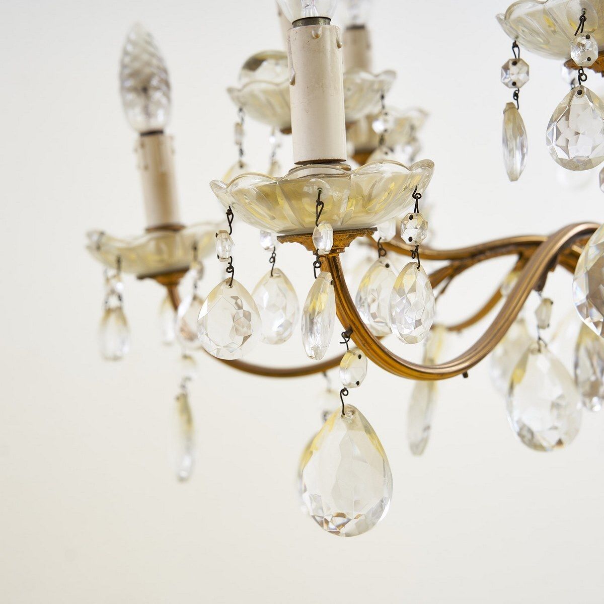 photo furniture 1940s Metal Chandelier With Glass Drops