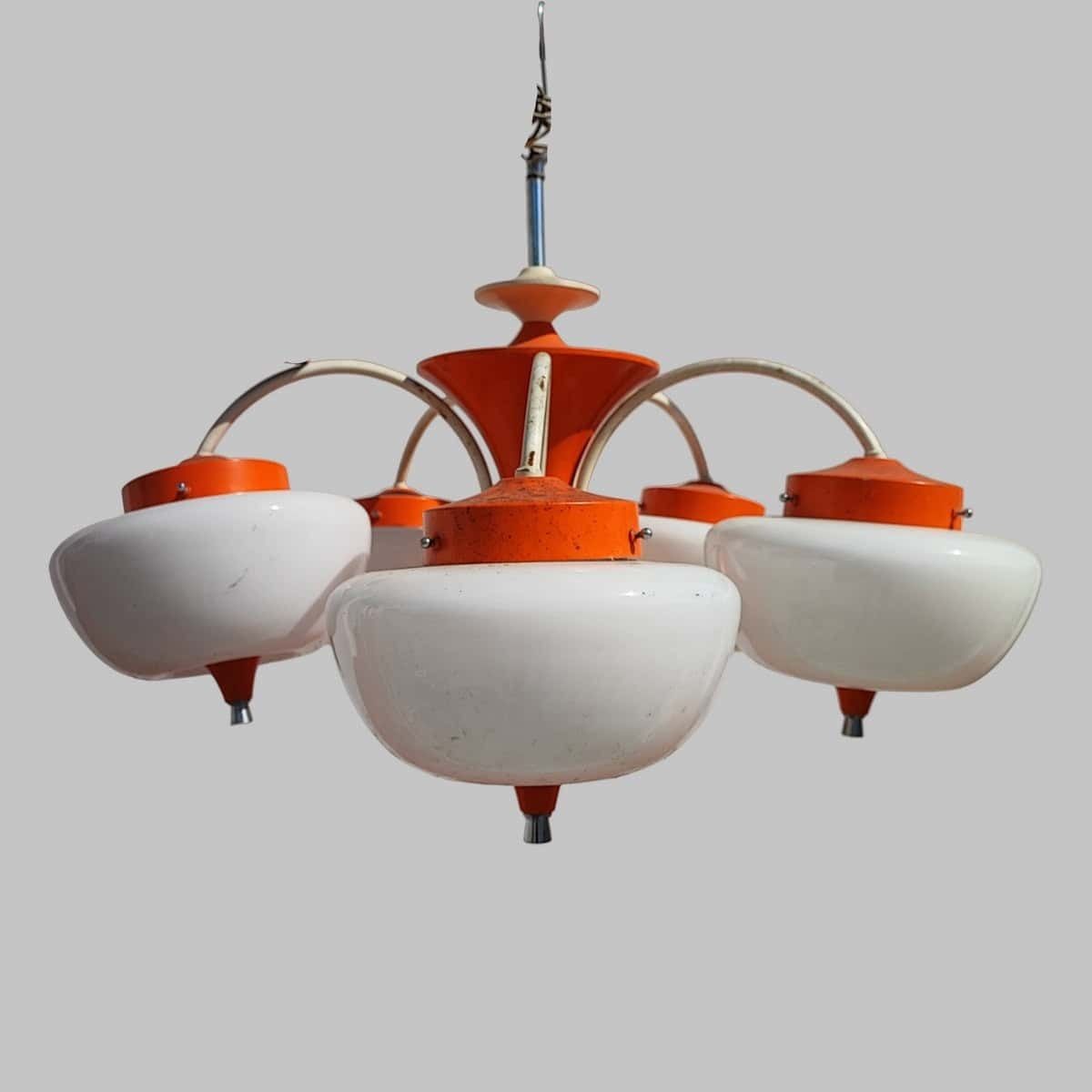Beautiful 60s Opaline Glass Chandelier In Space Age Style