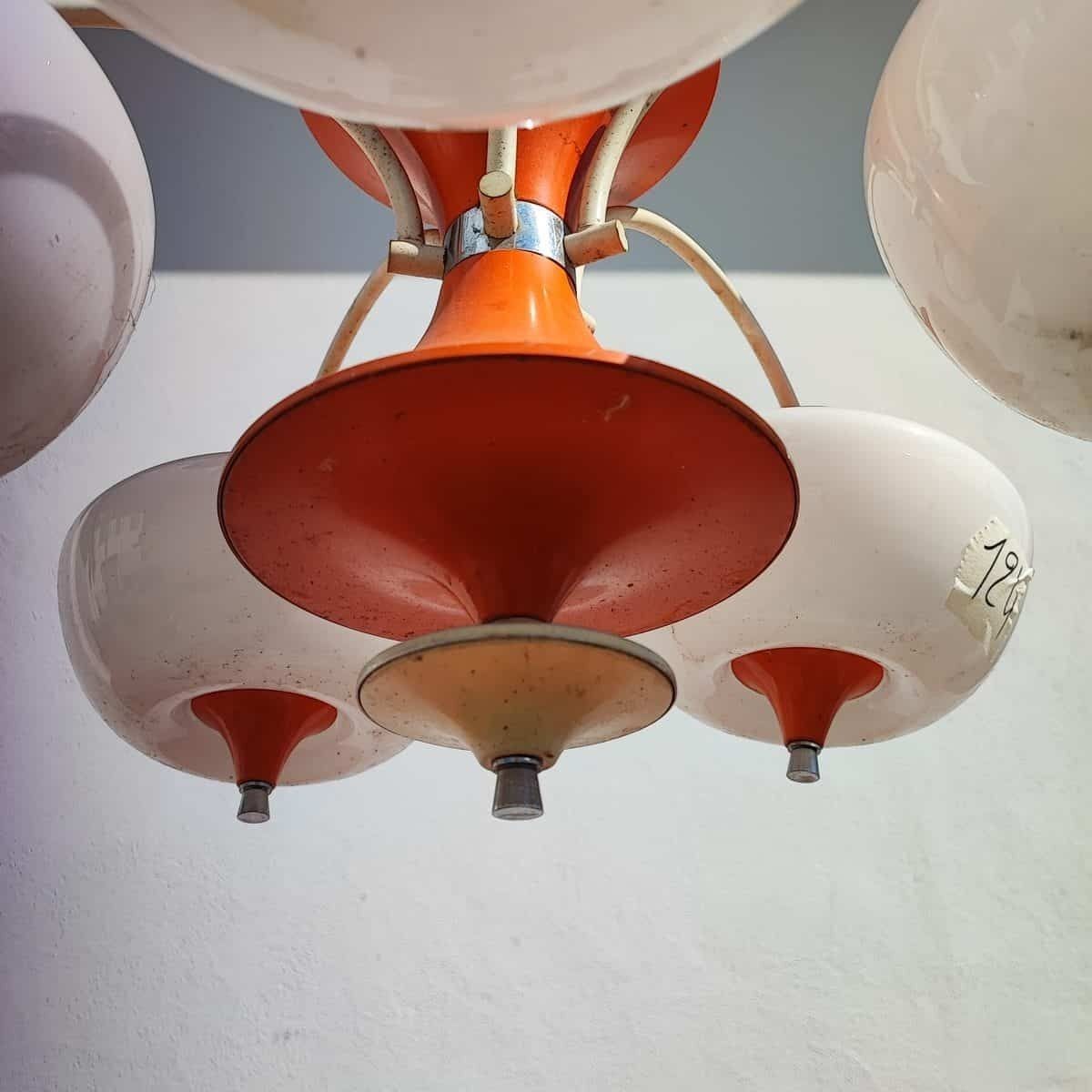 Beautiful 60s Opaline Glass Chandelier In Space Age Style photo vintage