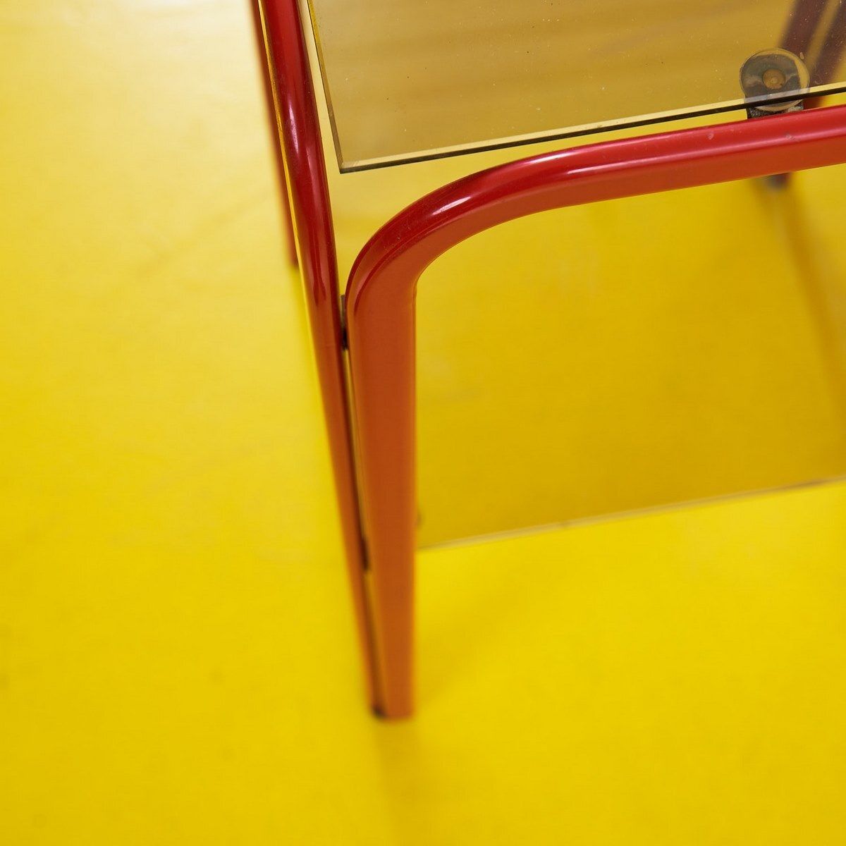 Red Metal Coffee Table With Double Glass Shelf photo Furniture