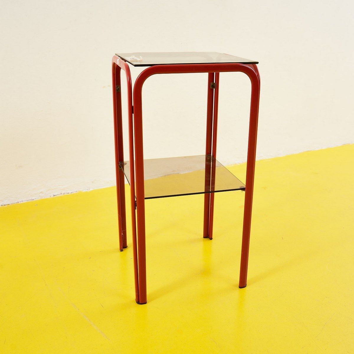 Red Metal Coffee Table With Double Glass Shelf photo 216.0