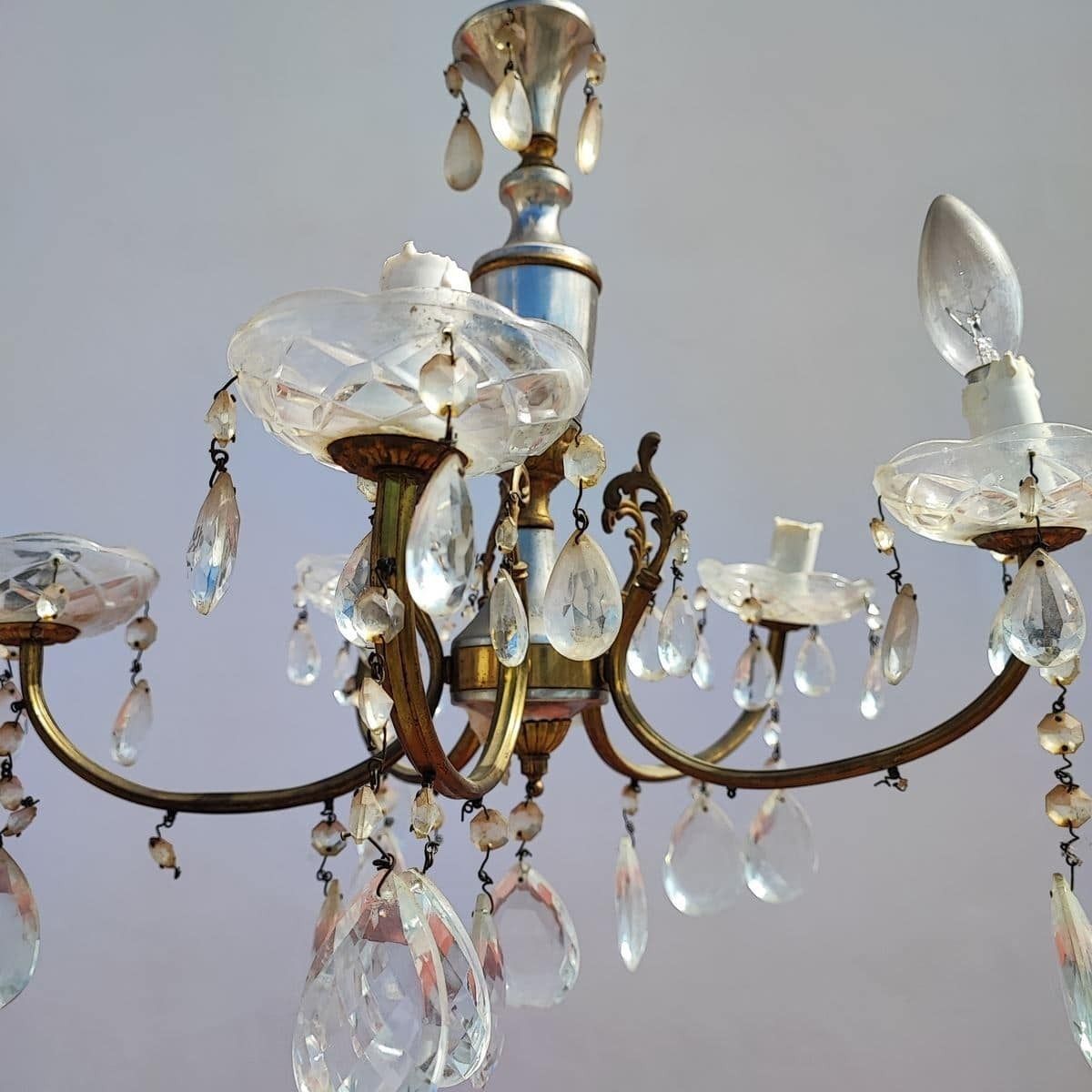 Vintage Chandelier In Metal And Glass Drops photo furniture