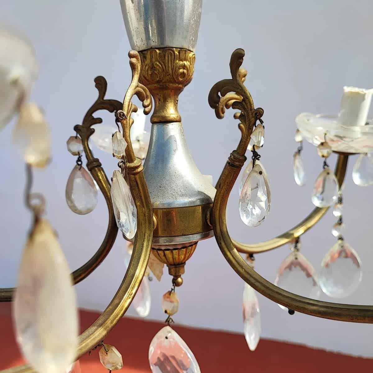 Vintage Chandelier In Metal And Glass Drops photo Lighting