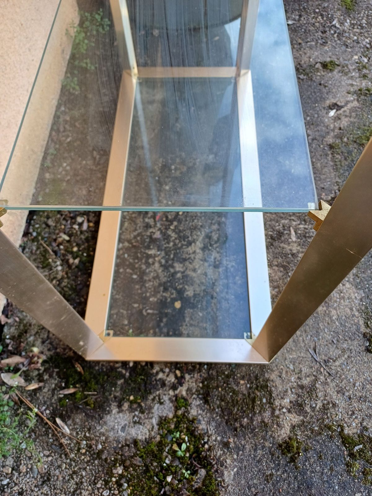 Vintage Shelving Unit In Gold Aluminum And Glass photo buy