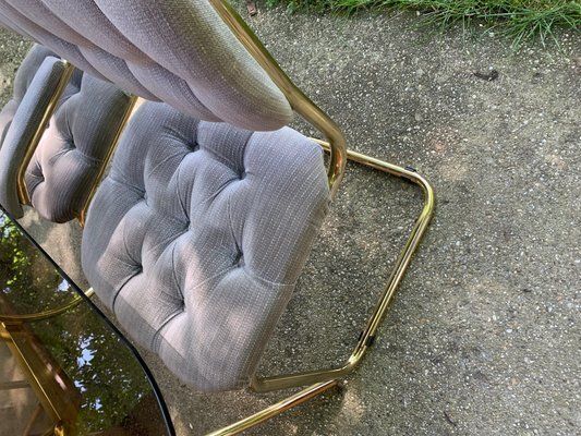Vintage Italian Dining Chairs And Table In Brass, 1970s, Set Of 5