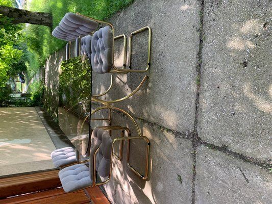 Vintage Italian Dining Chairs And Table In Brass, 1970s, Set Of 5 photo vinterior