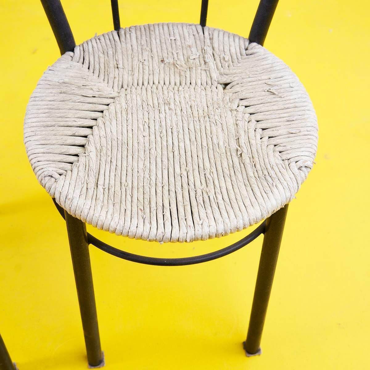 Pair Of Straw Covered Metal Chairs photo for sale