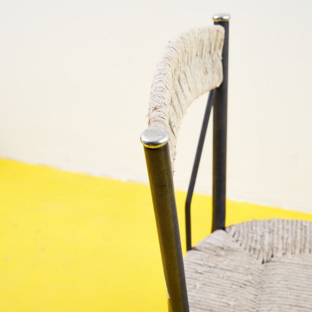 Pair Of Straw Covered Metal Chairs photo vinterior