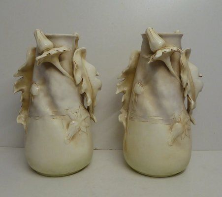 photo vinterior Art Nouveau Porcelain Thistles Vases Attributed To Amphora / Riessner, Stellmacher, & Kessel, 1890s, Set Of 2