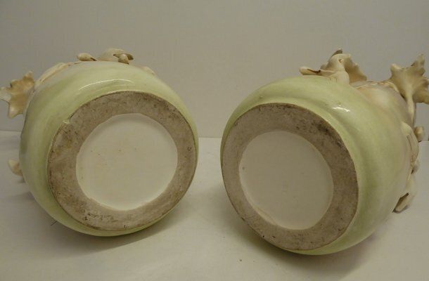 photo vintage Art Nouveau Porcelain Thistles Vases Attributed To Amphora / Riessner, Stellmacher, & Kessel, 1890s, Set Of 2