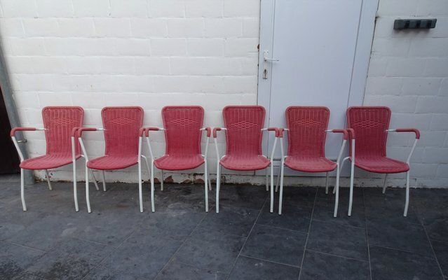 Italian Pink Plastic Chairs From Scoubidou, 1950s, Set Of 6 photo furniture