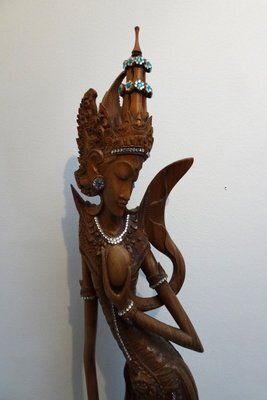 Large Balinese Hand Carved Coromandel Wooden Sculpture Of Dancer, Indonesia, 1920s 1940s photo for sale
