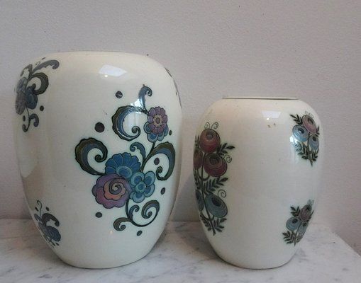Art Deco Ceramic Vases By Faience De Nimy, Belgium, 1930s, Set Of 2 photo for sale