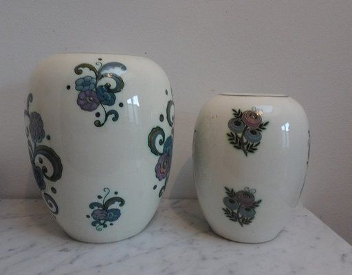 Art Deco Ceramic Vases By Faience De Nimy, Belgium, 1930s, Set Of 2 photo vintage