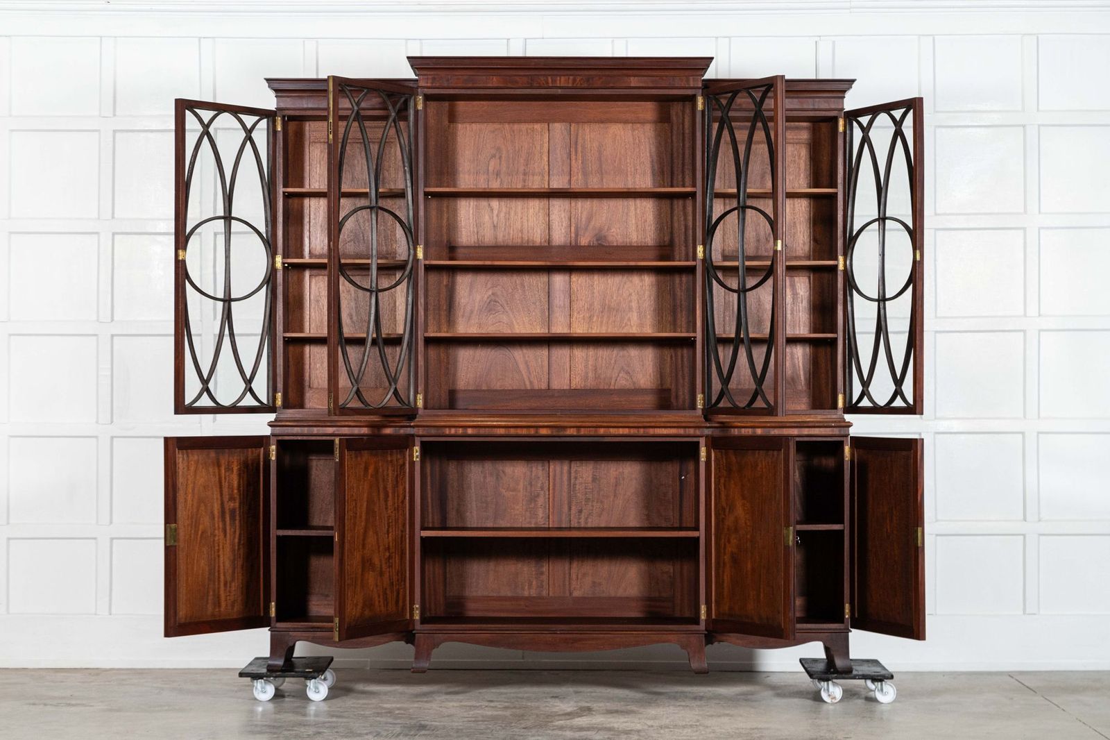 Large English Flame Mahogany Breakfront Bookcase photo furniture