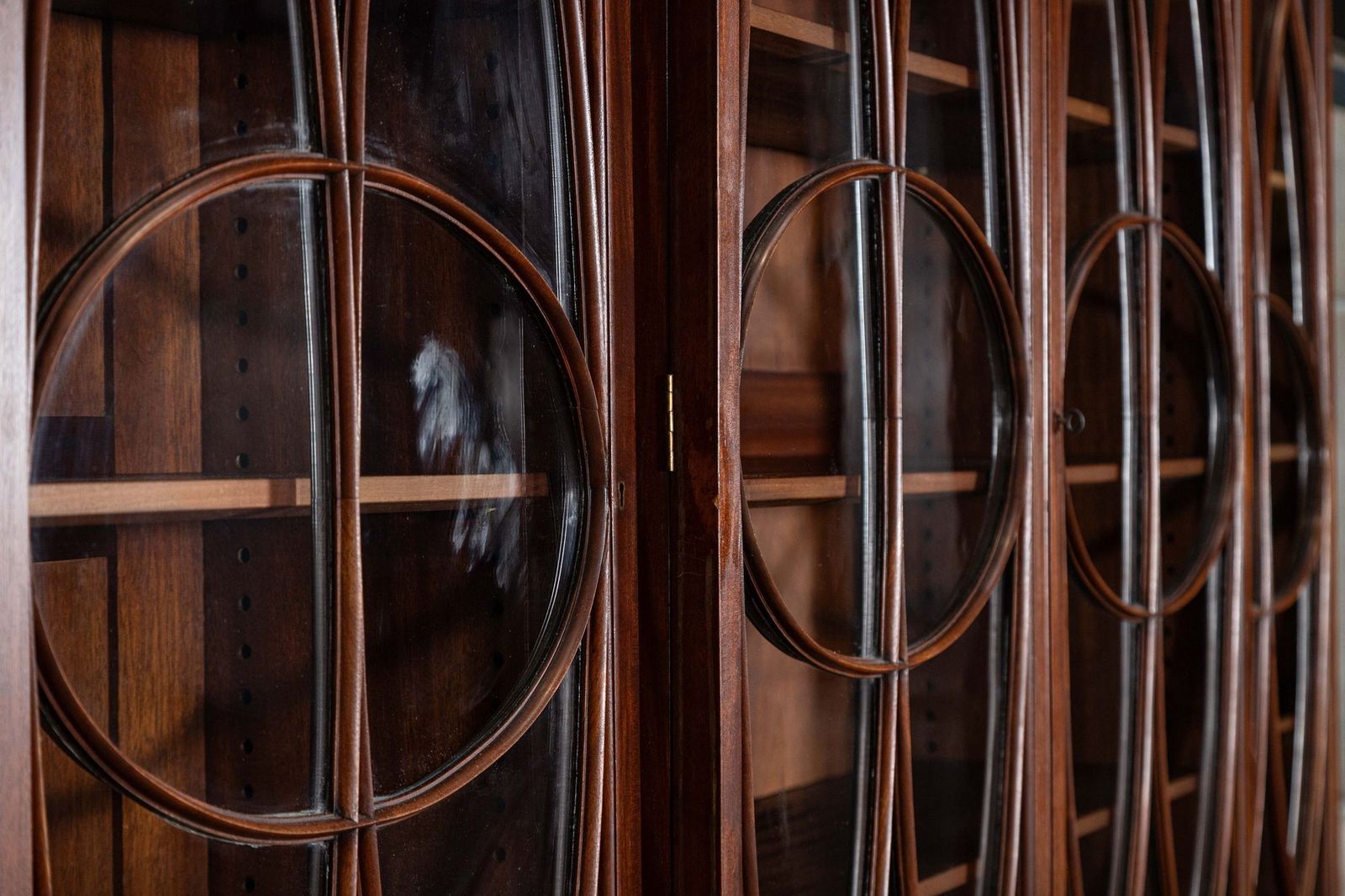 photo for sale Large English Flame Mahogany Breakfront Bookcase