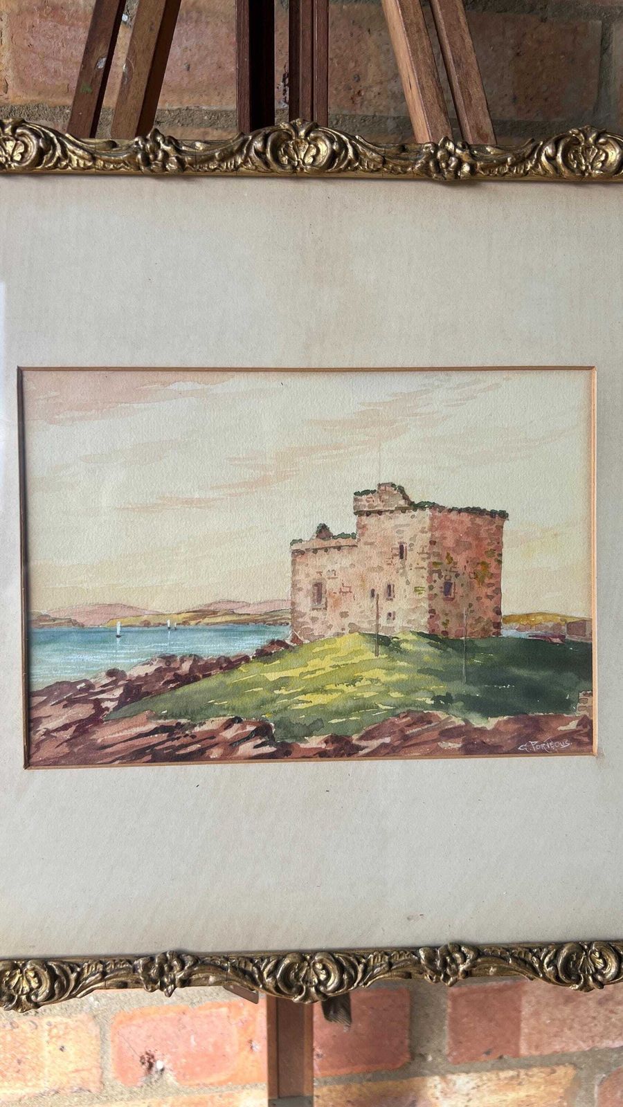 Early 1900s Watercolour Painting Of A Coastal Castle By G. Porteous photo for sale