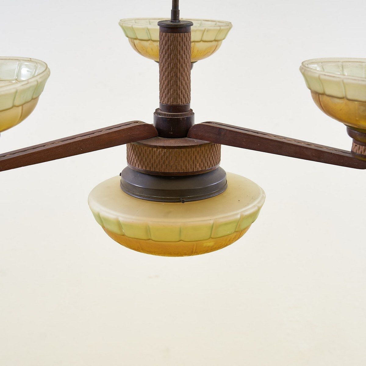 1940s Three Armed Wooden And Glass Chandelier photo furniture
