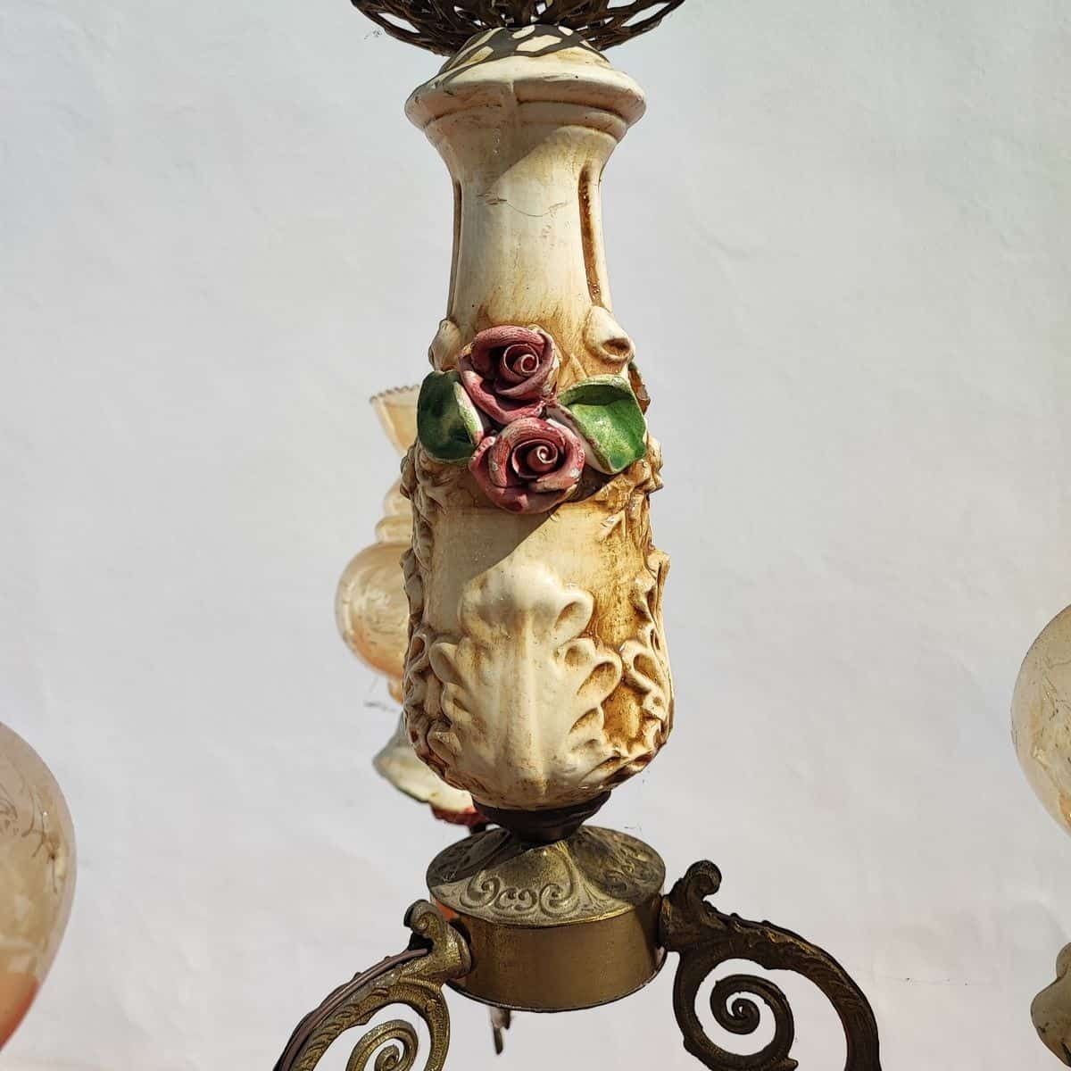 Vintage Ceramic Glass And Metal Chandelier photo Lighting