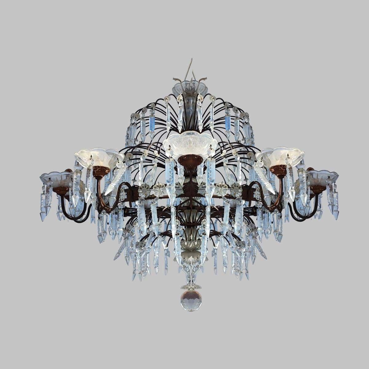 Vintage 1900s Italian Iron And Glass Chandelier