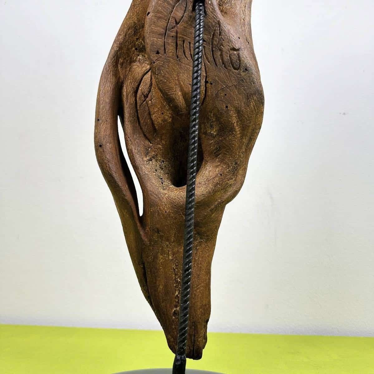 photo furniture Vintage Sculpture Carved In Wood With Signature Rutilio