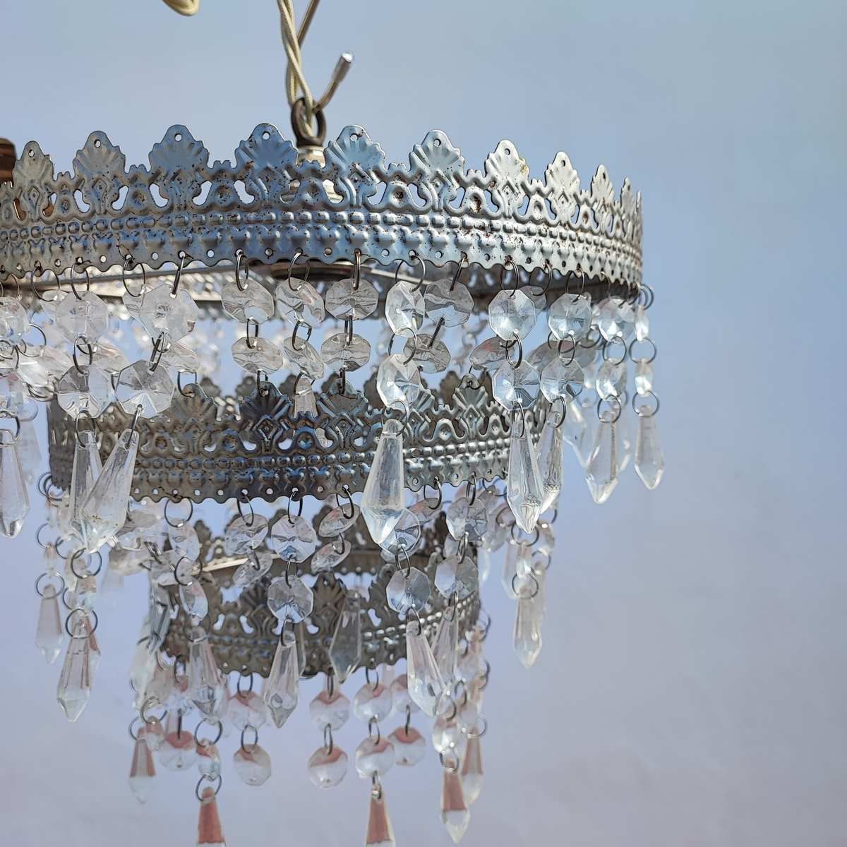 Pair Of Vintage Metal Chandeliers With Glass Drops photo furniture