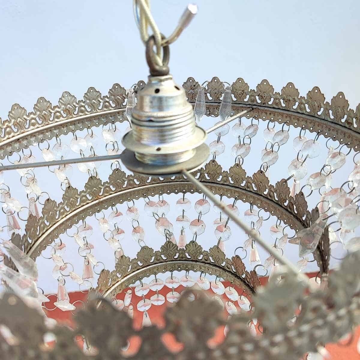 Pair Of Vintage Metal Chandeliers With Glass Drops photo vinterior