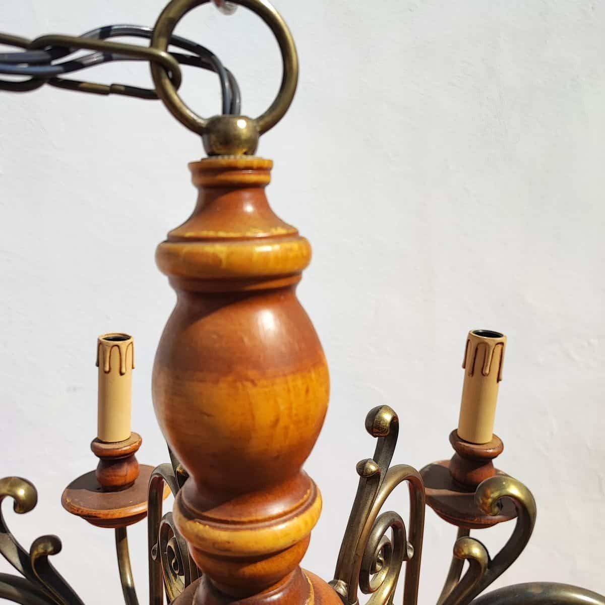 Vintage Wooden And Metal Chandelier photo Lighting