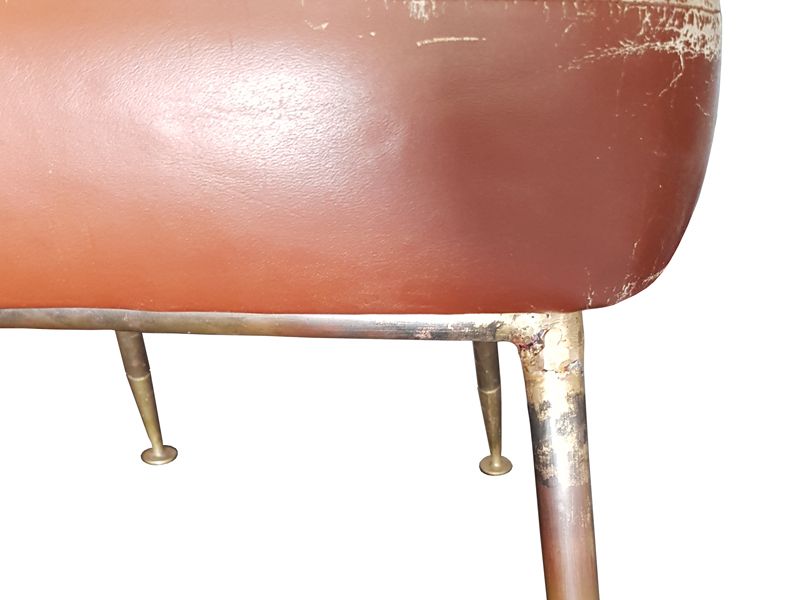 3700.0 Set Of Campanula Armchairs In Brown Leather And Brass By Carlo Pagani For Arflex, 1952 photo