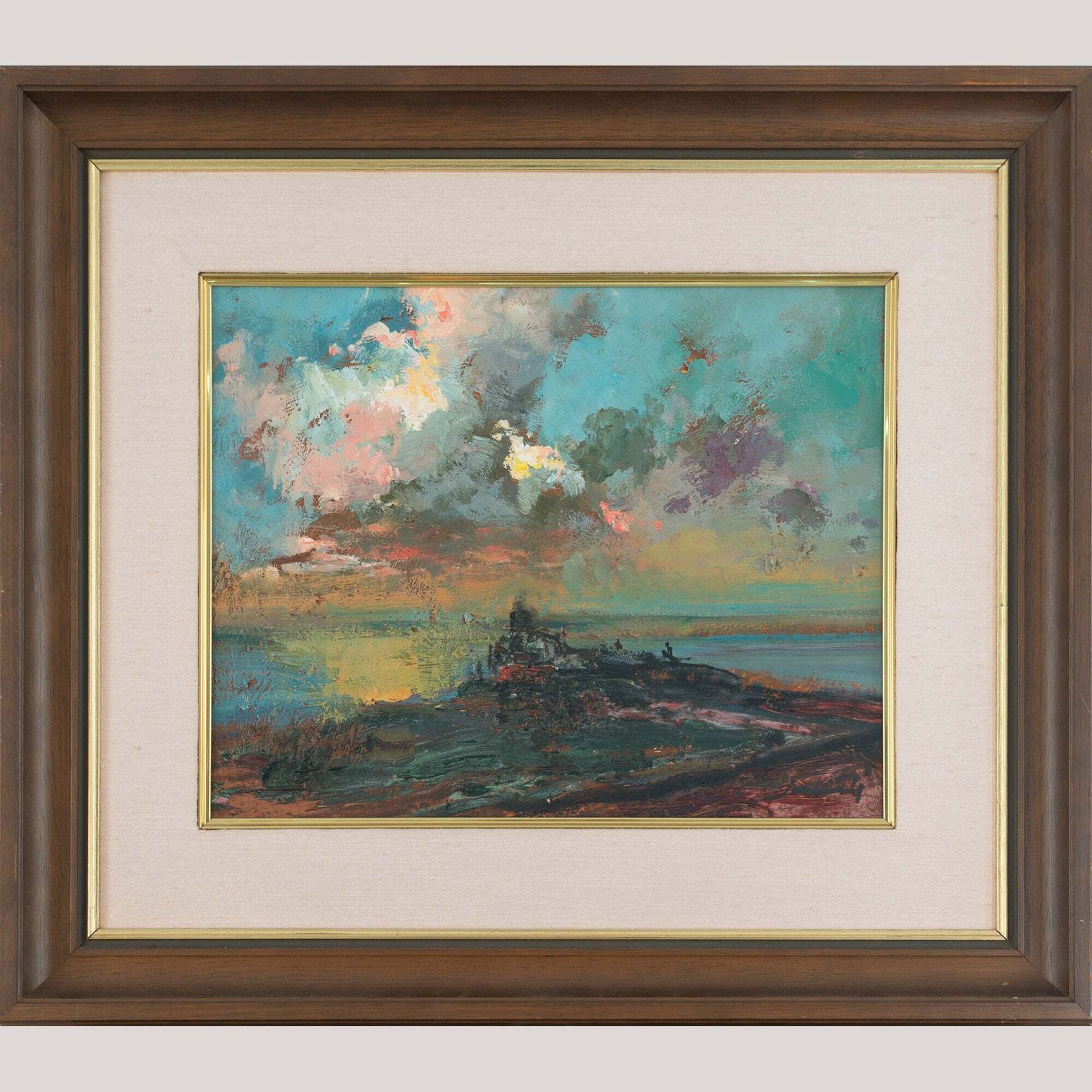 Expressief Impressionistisch Kustzonsondergang Wolkenstudie – Olieverfschilderij photo furniture