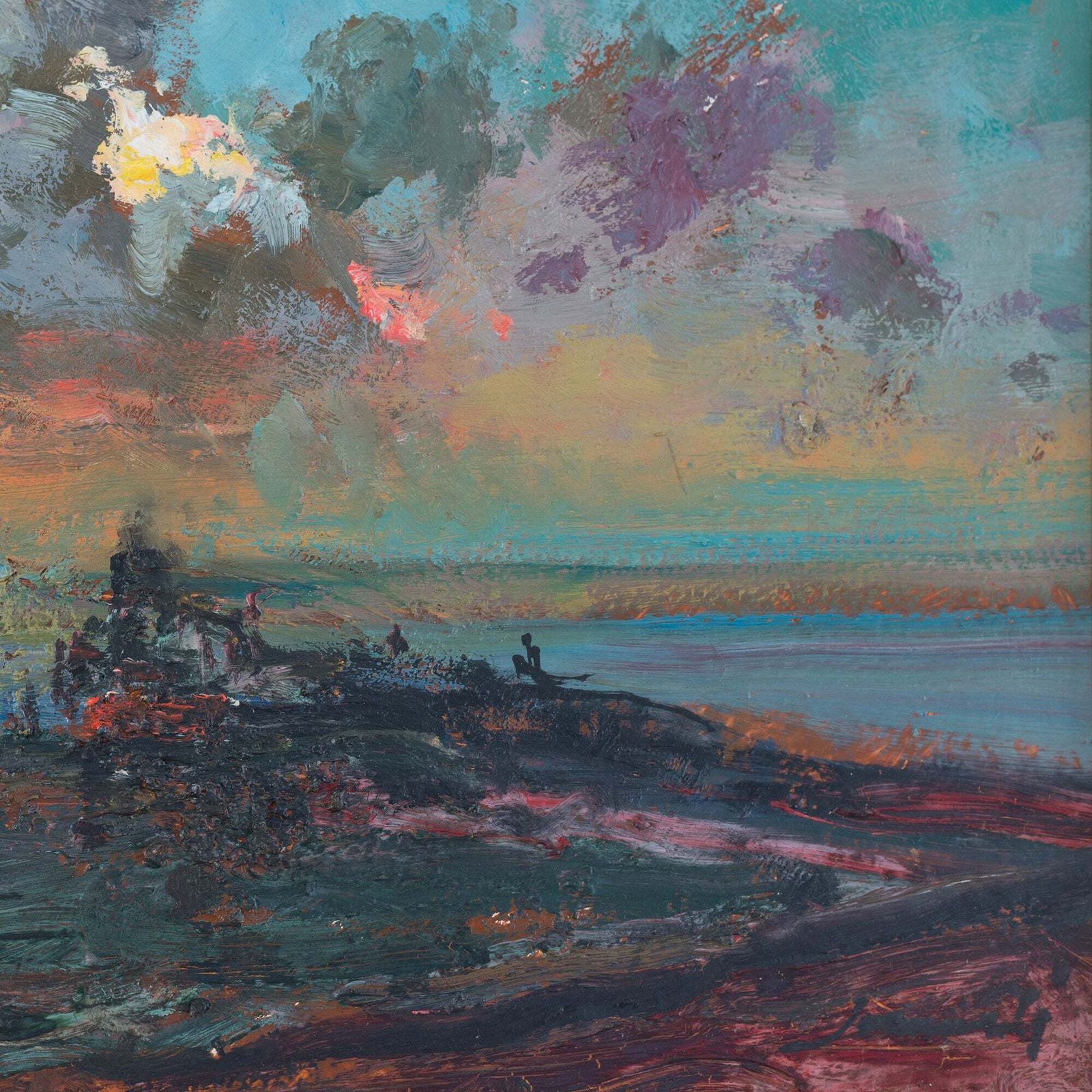 Expressief Impressionistisch Kustzonsondergang Wolkenstudie – Olieverfschilderij photo 549.0