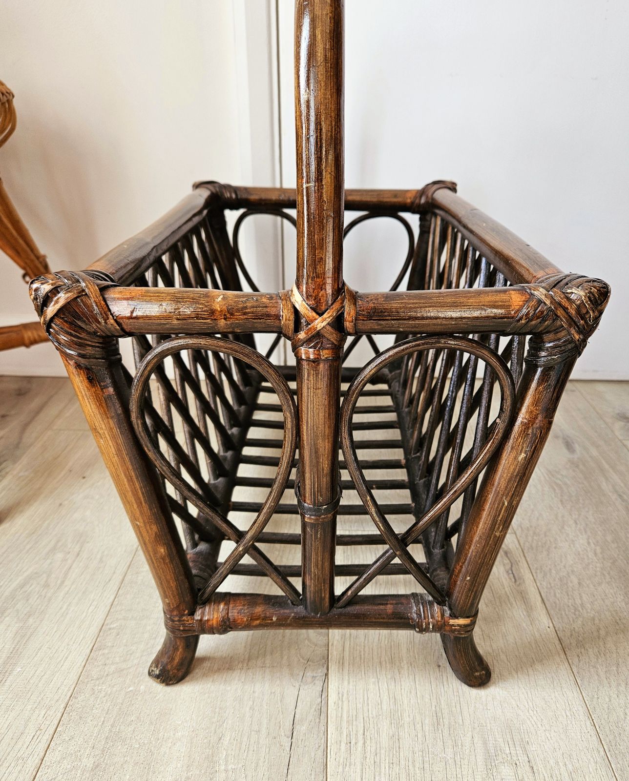 Large, Mid Century Magazine Rack In Dark Varnished Bamboo photo Home Decor
