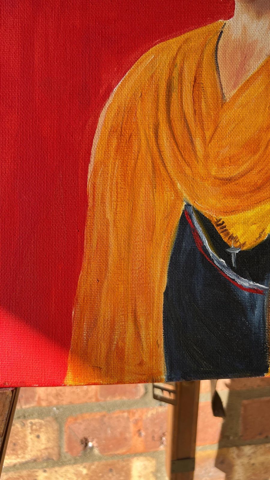 Contemporary Portrait Oil Painting Againt Red Background On Stretched Canvas photo Art