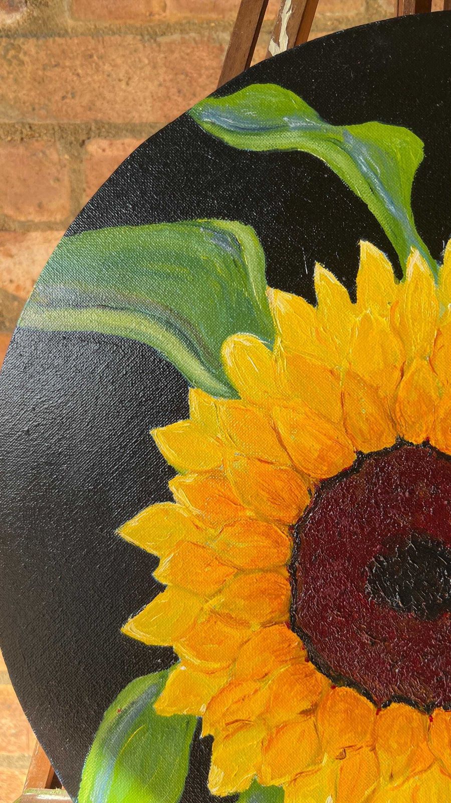 Contemporary Sunflower Painting On Round Canvas By Margaret Mcandrew photo Art