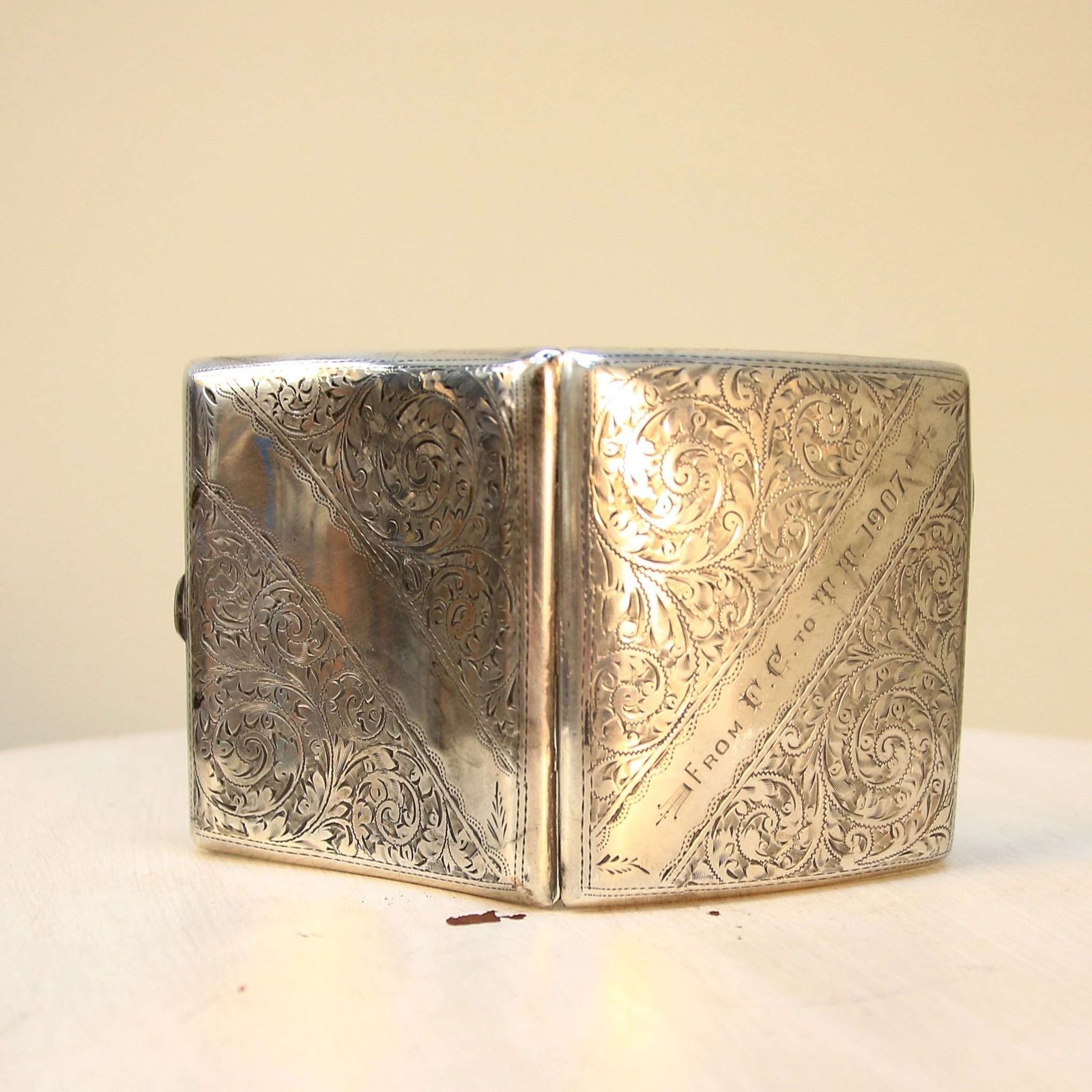 Silver Edwardian Edward VII Cigarette Case Engraved Fc To Tt In 1907 photo Home Decor