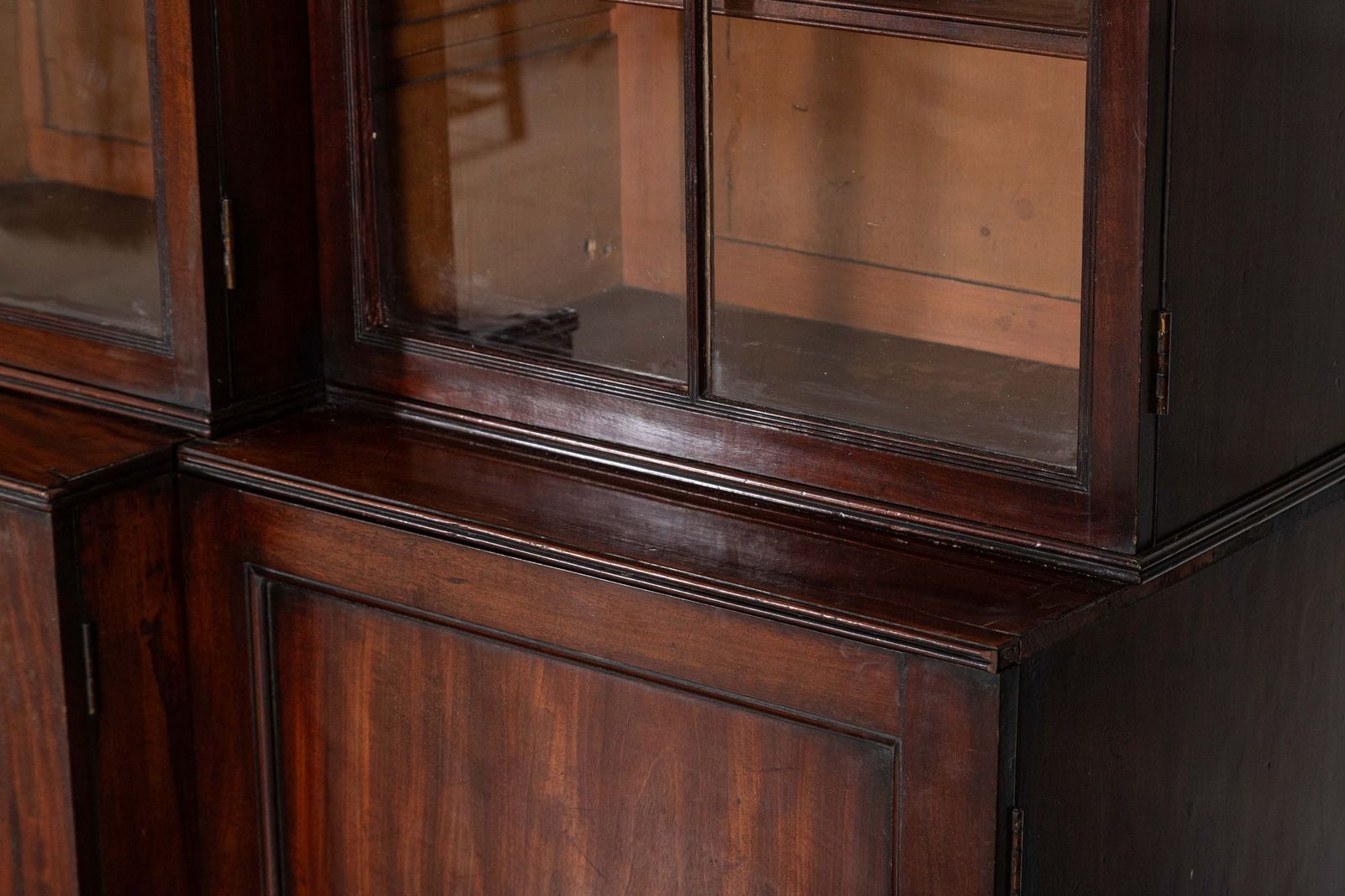 photo furniture Monumental English Early 19thc Astral Arch Glazed Mahogany Breakfront Bookcase