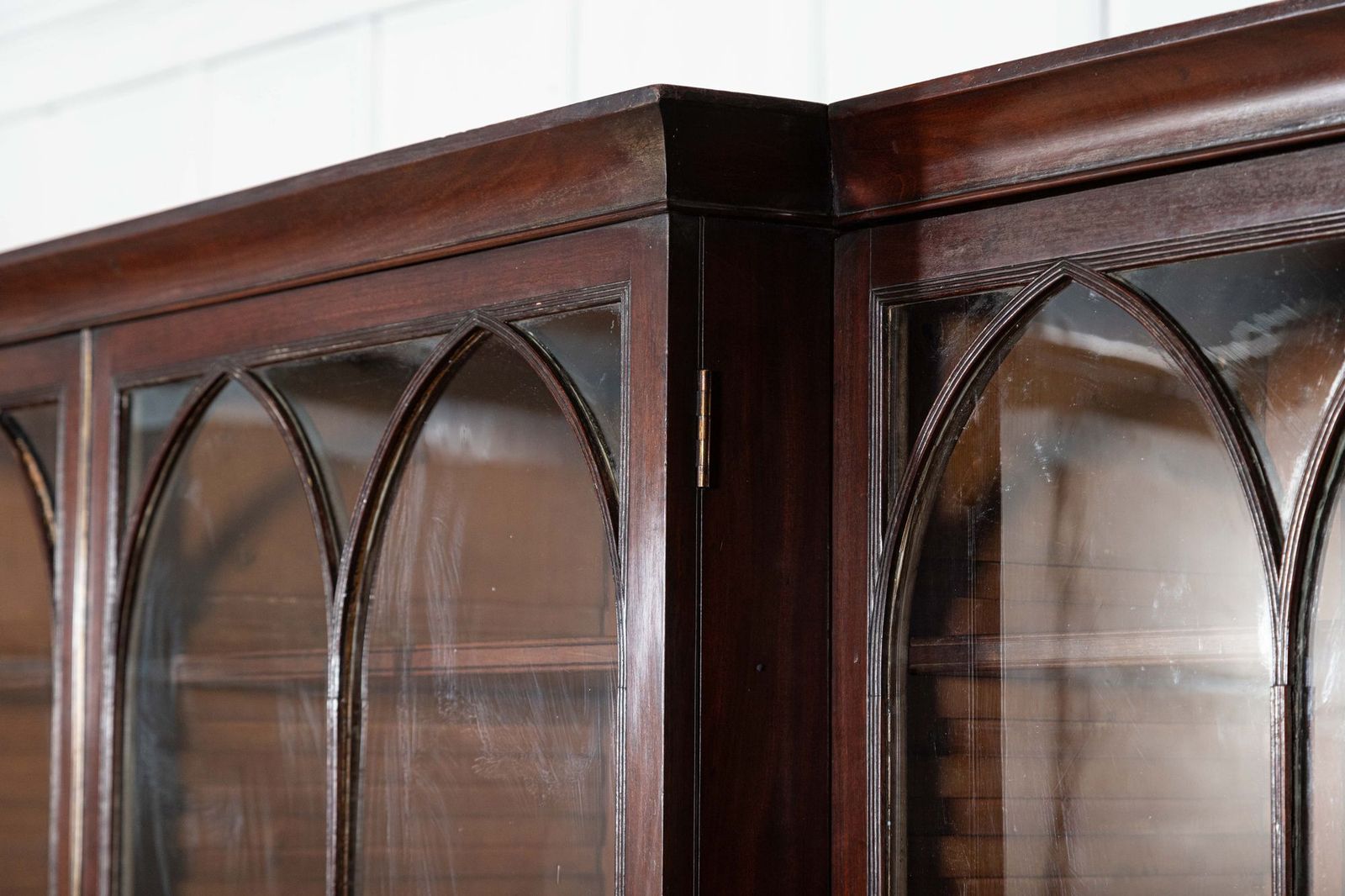 Furniture Monumental English Early 19thc Astral Arch Glazed Mahogany Breakfront Bookcase photo