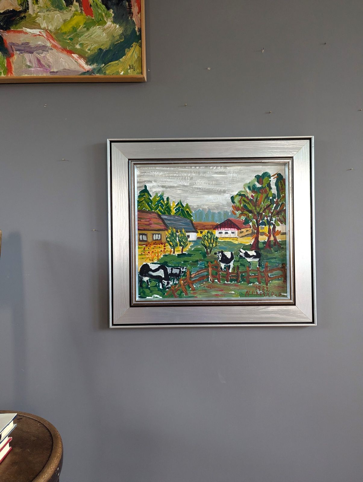 Grazing Cows Oil Painting, 1980s photo furniture