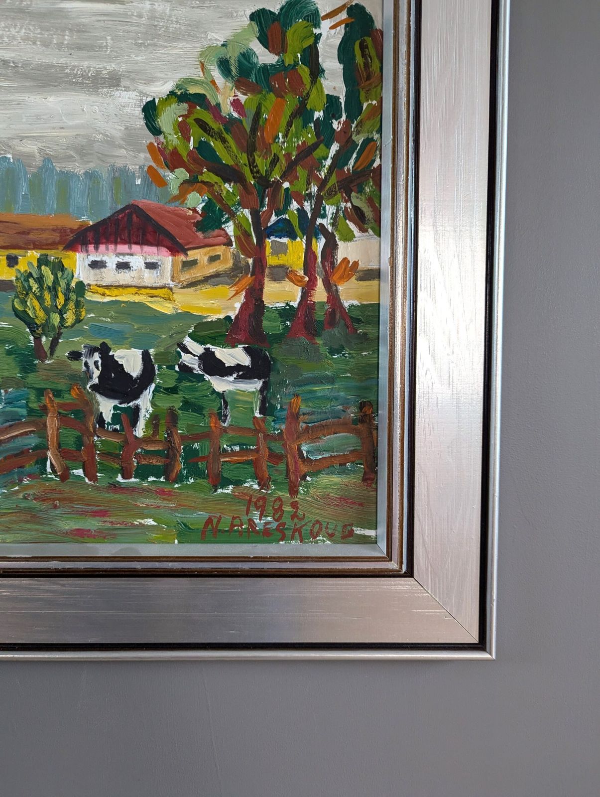 Grazing Cows Oil Painting, 1980s photo vinterior