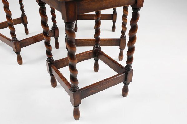 photo furniture 20th Century Oak And Rattan Nesting Tables, Set Of 3