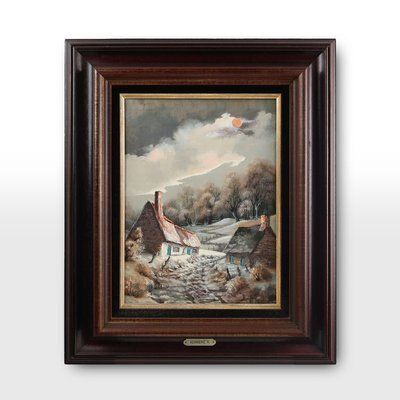 Landscape With Houses, 1950s, Oil On Canvas, Framed