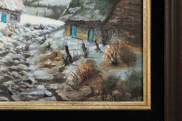 Landscape With Houses, 1950s, Oil On Canvas, Framed photo for sale